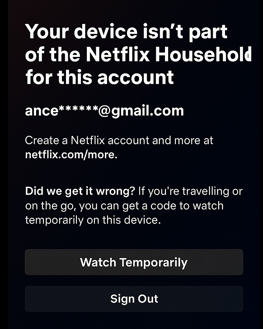 Netflix Household Error Preview on Mobile
