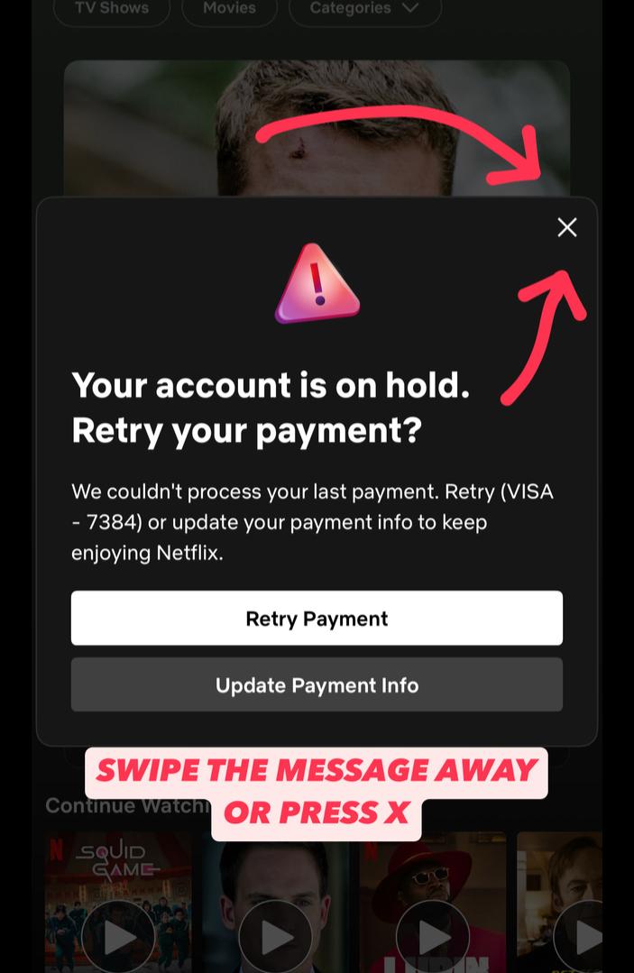 Netflix payment pop-up example